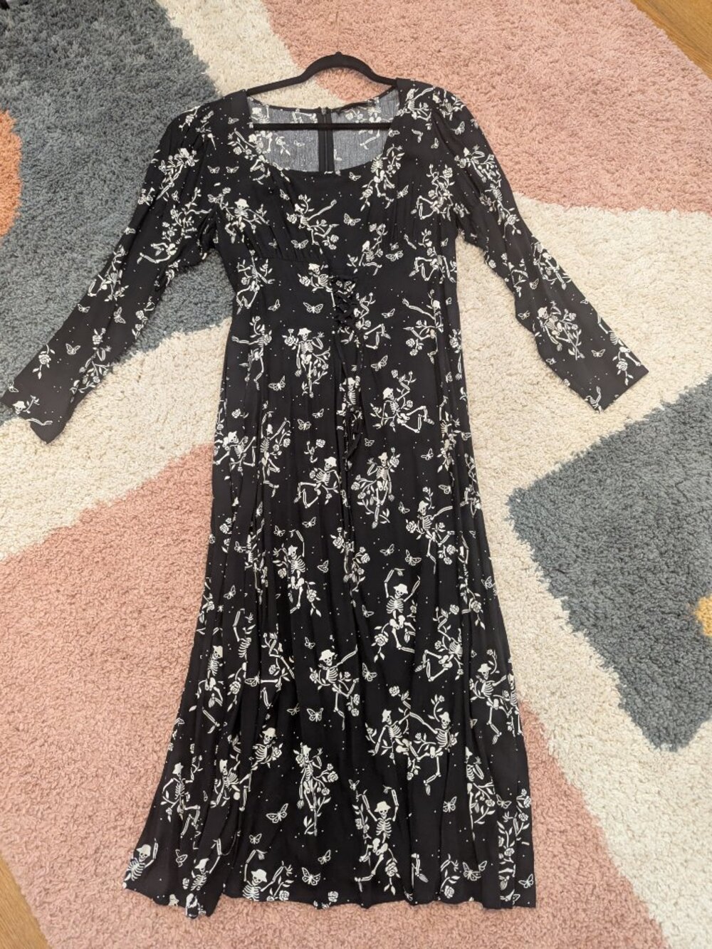 Dangerfield Skeleton Floral Midi Dress Size 16 NWOT Goth Alternative